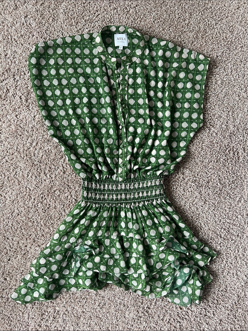MISA Los Angeles Green Printed Short Sleeve Waist-Detail Dress - Picture 8 of 8